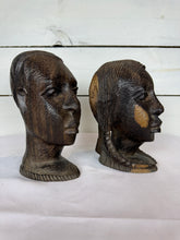 Load image into Gallery viewer, Mid Century Besmo African Tribal Bust Sculpture Carved in Ebony Wood Large Man & Woman - Sold as a set of two