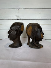 Load image into Gallery viewer, Mid Century Besmo African Tribal Bust Sculpture Carved in Ebony Wood Large Man & Woman - Sold as a set of two