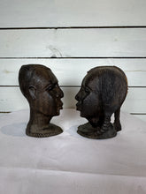 Load image into Gallery viewer, Mid Century Besmo African Tribal Bust Sculpture Carved in Ebony Wood Large Man & Woman - Sold as a set of two