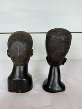 Load image into Gallery viewer, Mid Century Besmo African Tribal Bust Sculpture Carved in Ebony Wood Small Man & Woman - Sold as a Set of Two