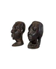 Load image into Gallery viewer, Mid Century Besmo African Tribal Bust Sculpture Carved in Ebony Wood Large Man & Woman - Sold as a set of two