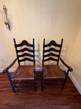 Load image into Gallery viewer, Antique French Country Style Ladderback Chairs with Rush Seats - Set of Two