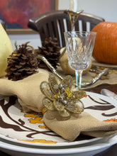 Load image into Gallery viewer, Gold Metallic Beaded Flower Napkin Rings - Set of 6