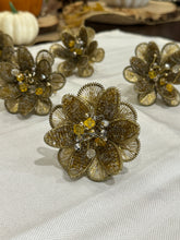 Load image into Gallery viewer, Gold Metallic Beaded Flower Napkin Rings - Set of 6