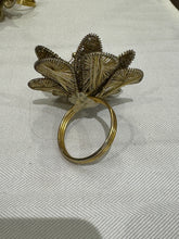 Load image into Gallery viewer, Gold Metallic Beaded Flower Napkin Rings - Set of 6