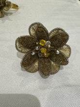 Load image into Gallery viewer, Gold Metallic Beaded Flower Napkin Rings - Set of 6