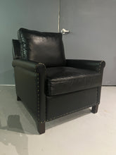 Load image into Gallery viewer, Pottery Barn Tyler Roll Arm Leather Recliner - Midnight Vintage Black Leather With Nailheads