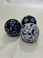 Load image into Gallery viewer, Vintage Blue and White Ceramic Porcelain Chinoiserie Balls, Orbs, Carpet Balls - Set of Three
