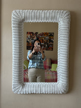 Load image into Gallery viewer, Vintage 1980s White Wicker Rattan Framed Wall Mirror