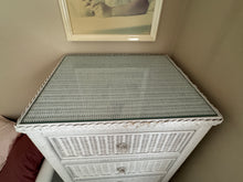 Load image into Gallery viewer, Vintage 1980s White Rattan Wicker Tall Dresser/Lingerie Chest with Glass Top