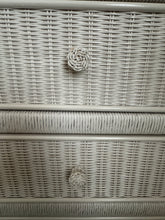 Load image into Gallery viewer, Vintage 1980s White Rattan Wicker Tall Dresser/Lingerie Chest with Glass Top