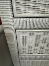 Load image into Gallery viewer, Vintage 1980s White Rattan Wicker Tall Dresser/Lingerie Chest with Glass Top