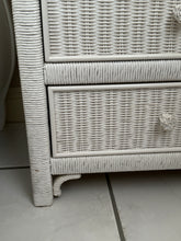 Load image into Gallery viewer, Vintage 1980s White Rattan Wicker Tall Dresser/Lingerie Chest with Glass Top
