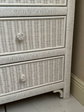 Load image into Gallery viewer, Vintage 1980s White Rattan Wicker Tall Dresser/Lingerie Chest with Glass Top