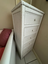 Load image into Gallery viewer, Vintage 1980s White Rattan Wicker Tall Dresser/Lingerie Chest with Glass Top