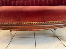Load image into Gallery viewer, 1940s Victorian Carved Mahogany Red Wine Velvet Parlor Settee /Loveseat / Sofa / Couch