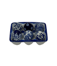 Load image into Gallery viewer, Vintage Porcelain Blue & White Egg Crate with 6 Floral Eggs