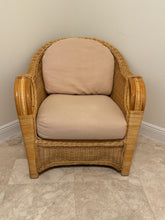 Load image into Gallery viewer, Vintage Woven Rattan Armchair with Cushions
