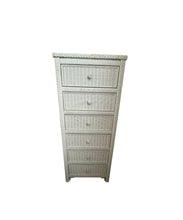 Load image into Gallery viewer, Vintage 1980s White Rattan Wicker Tall Dresser/Lingerie Chest with Glass Top