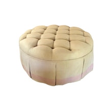 Load image into Gallery viewer, Luxe Round Tufted Skirted Coffee Table/Ottoman with Glass Top