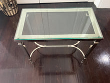 Load image into Gallery viewer, Williams Sonoma Home Metallic or Chrome & Glass Side Table
