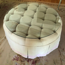 Load image into Gallery viewer, Luxe Round Tufted Skirted Coffee Table/Ottoman with Glass Top