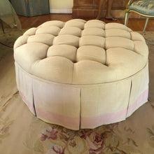 Load image into Gallery viewer, Luxe Round Tufted Skirted Coffee Table/Ottoman with Glass Top