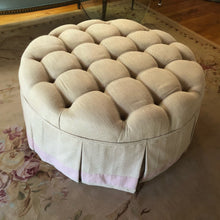 Load image into Gallery viewer, Luxe Round Tufted Skirted Coffee Table/Ottoman with Glass Top
