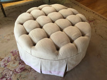Load image into Gallery viewer, Luxe Round Tufted Skirted Coffee Table/Ottoman with Glass Top