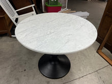 Load image into Gallery viewer, Pottery Barn Chapman Marble Round Pedestal Table with Custom Glass Top