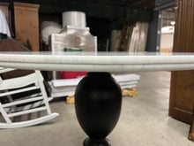 Load image into Gallery viewer, Pottery Barn Chapman Marble Round Pedestal Table with Custom Glass Top