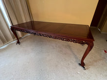 Load image into Gallery viewer, Antique Rosewood Dining Table, Chinese Carved, With 8 Chairs and Two Extension Leaves