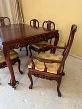 Load image into Gallery viewer, Antique Rosewood Dining Table, Chinese Carved, With 8 Chairs and Two Extension Leaves