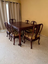 Load image into Gallery viewer, Antique Rosewood Dining Table, Chinese Carved, With 8 Chairs and Two Extension Leaves