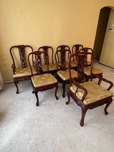 Load image into Gallery viewer, Antique Rosewood Dining Table, Chinese Carved, With 8 Chairs and Two Extension Leaves