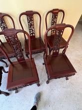 Load image into Gallery viewer, Antique Rosewood Dining Table, Chinese Carved, With 8 Chairs and Two Extension Leaves