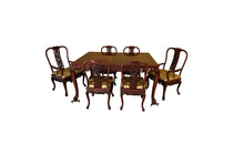 Load image into Gallery viewer, Antique Rosewood Dining Table, Chinese Carved, With 8 Chairs and Two Extension Leaves