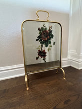 Load image into Gallery viewer, Antique Victorian, Art Nouveau, Rose Painted Brass Mirrored Fireplace Screen
