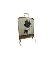 Load image into Gallery viewer, Antique Victorian, Art Nouveau, Rose Painted Brass Mirrored Fireplace Screen