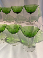 Load image into Gallery viewer, Green Fostoria Champagne Coupes - Set of 9