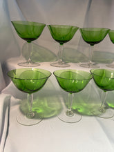 Load image into Gallery viewer, Green Fostoria Champagne Coupes - Set of 9