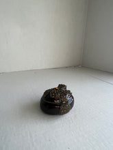 Load image into Gallery viewer, Bombay Jeweled and Enameled Metal Hinged Amber Jewelry and Trinket Box - Oval with Bow