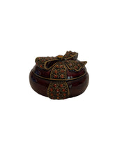 Load image into Gallery viewer, Bombay Jeweled and Enameled Metal Hinged Amber Jewelry and Trinket Box - Oval with Bow