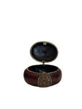 Load image into Gallery viewer, Bombay Jeweled and Enameled Metal Hinged Amber Jewelry and Trinket Box - Oval with Bow
