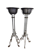 Load image into Gallery viewer, Antique Wrought Iron Plant Stands with Pot - Set of 2
