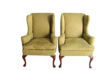 Load image into Gallery viewer, Vintage Queen Anne Style Chenille Wingback Chairs - set of 2

