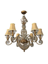 Load image into Gallery viewer, Vintage 1960s Regency Six Arm Chandelier with Gilt Iron and Crystal Beads
