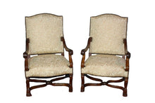 Load image into Gallery viewer, Antique French Louis XIV Style Nail Head Upholstered Arm Chairs - Set of 2
