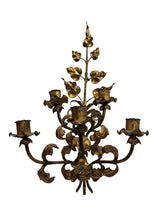 Load image into Gallery viewer, Antique Italian Wall Sconce Candelabra with Gilt Gold Leaf Motif for Five Candles, c. 1920
