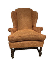 Load image into Gallery viewer, Vintage Queen Anne &amp; Archie Bunker Style Wingback Chair with Carved Spindle Legs
